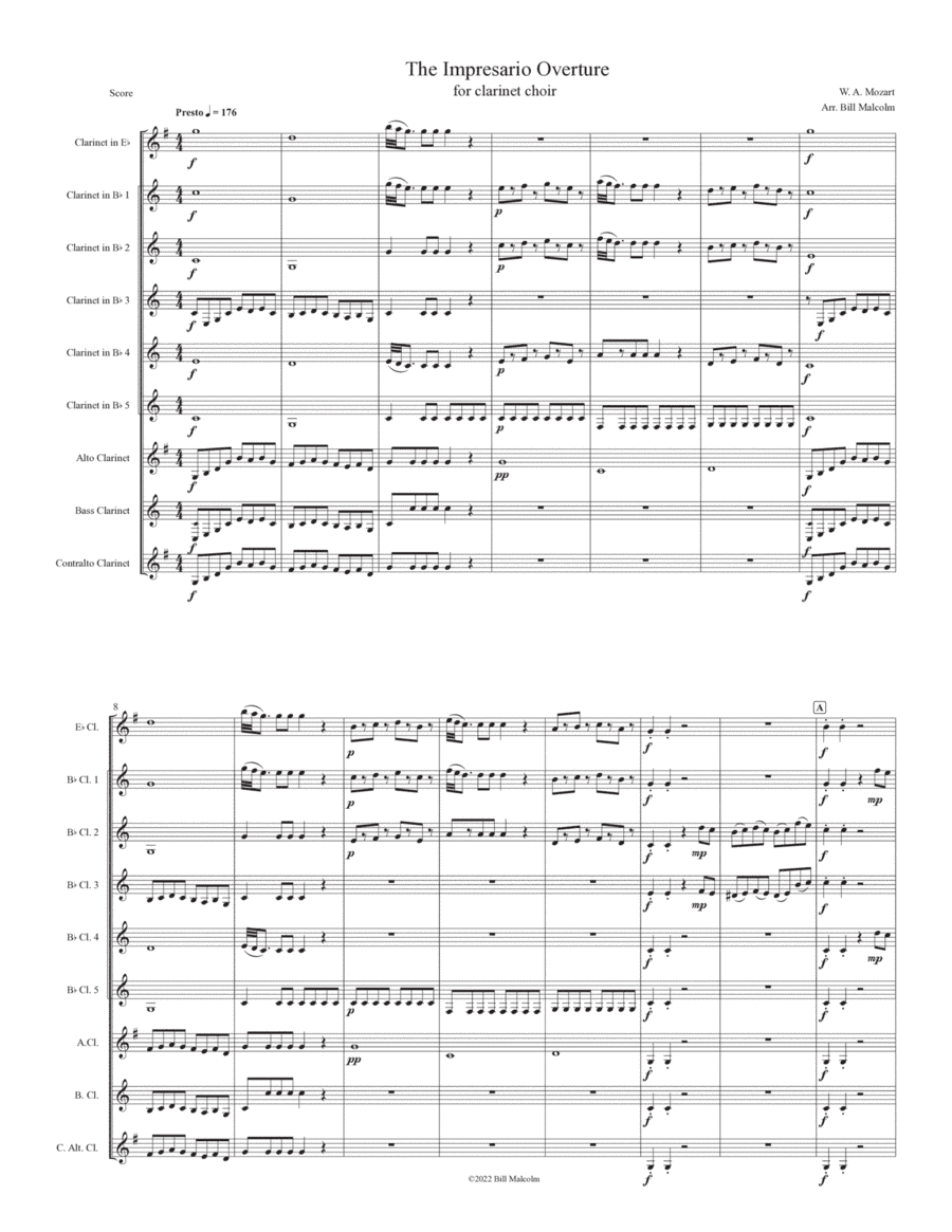 The Impresario Overture for clarinet choir (arr. Bill Malcolm)