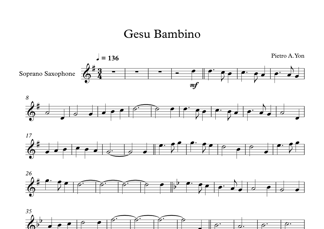 Gesu Bambino (The Infant Jesus) - Pietro A. Yon (Soprano Sax) (arr. Digital Book Music)