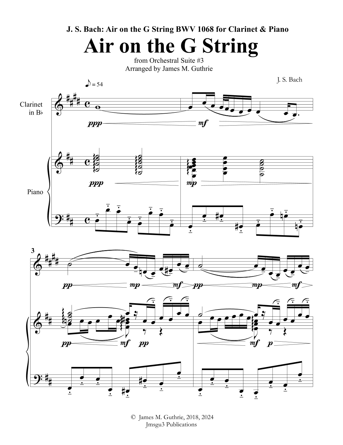 Bach: Air on a G String for Alto Sax & Piano (arr. James M. Guthrie, ASCAP)