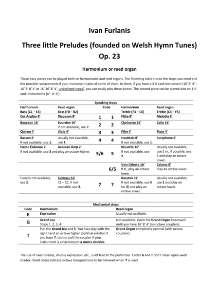 Three little Preludes (founded on Welsh Hymn Tunes) Op. 23 (arr. Ivan Furlanis)