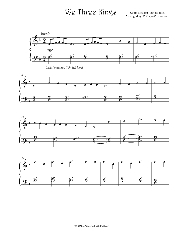 We Three Kings (Piano Solo, Level 2) (arr. Kathryn Carpenter)