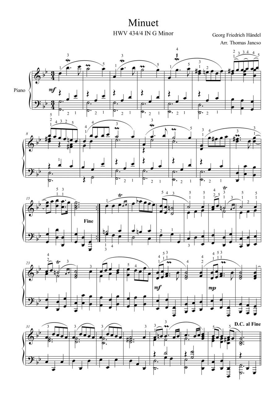 Handel Minuet in G Minor (arr. Thomas Jancso)