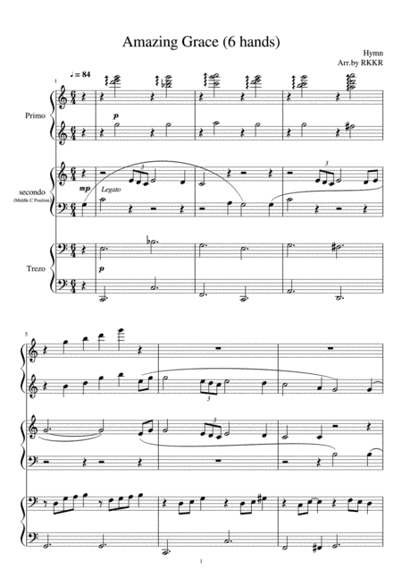 Amazing Grace (6 hands) (arr. RKKR)