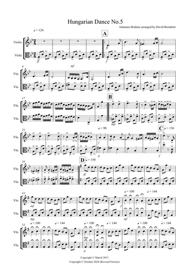 Hungarian Dance No.5 for Violin and Viola Duet - Score Only (arr. David Burndrett)