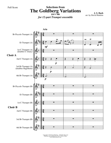 Goldberg Variations BWV 988 Selections for 12-part Trumpet Ensemble (arr. David Haskins)