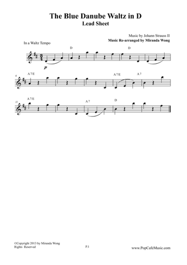 The Blue Danube Waltz in D Key - Lead Sheet (arr. Miranda Wong)