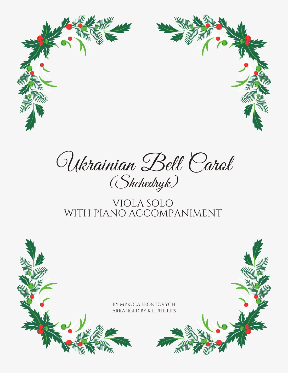 Ukrainian Bell Carol (Shchedryk) - Viola Solo with Piano Accompaniment (arr. K.L. Phillips)