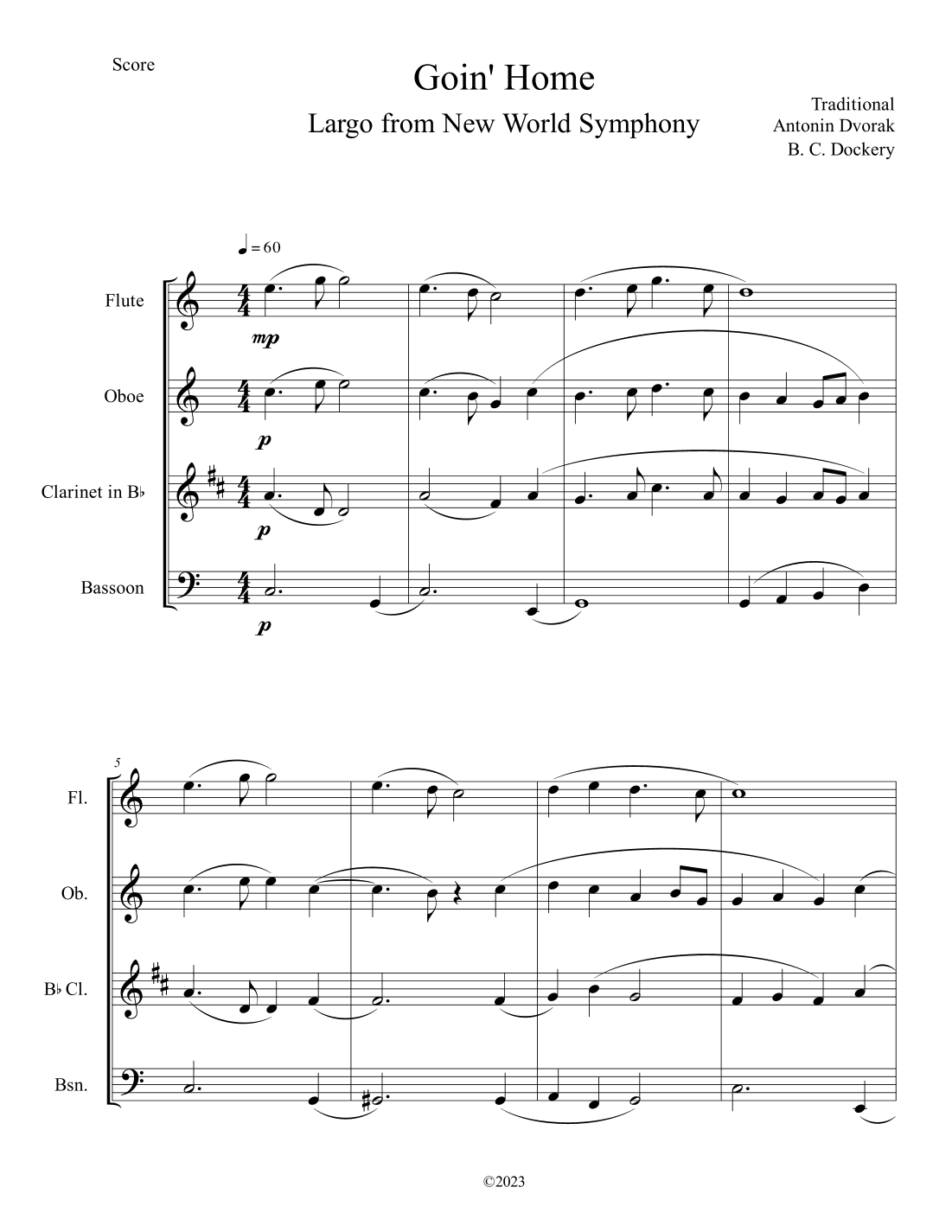 Goin' Home - Largo from New World Symphony (Woodwind Quartet) (arr. B. C. Dockery)