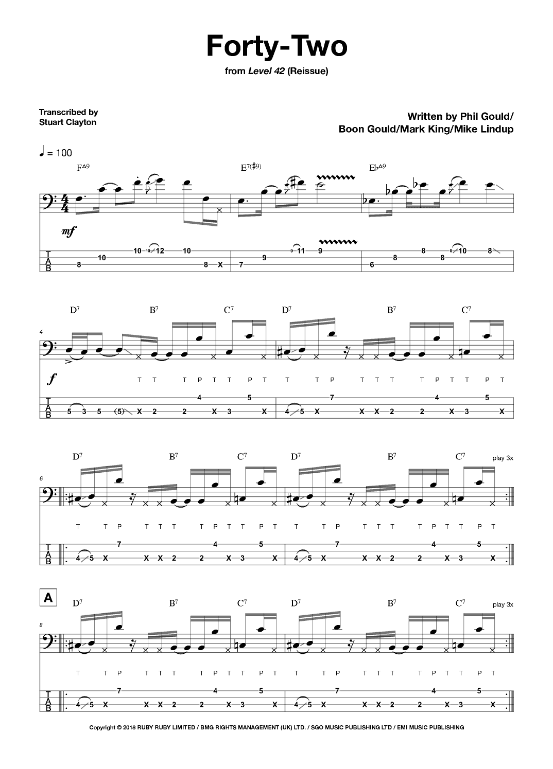 Forty Two (arr. Stuart Clayton/Bassline Publishing)