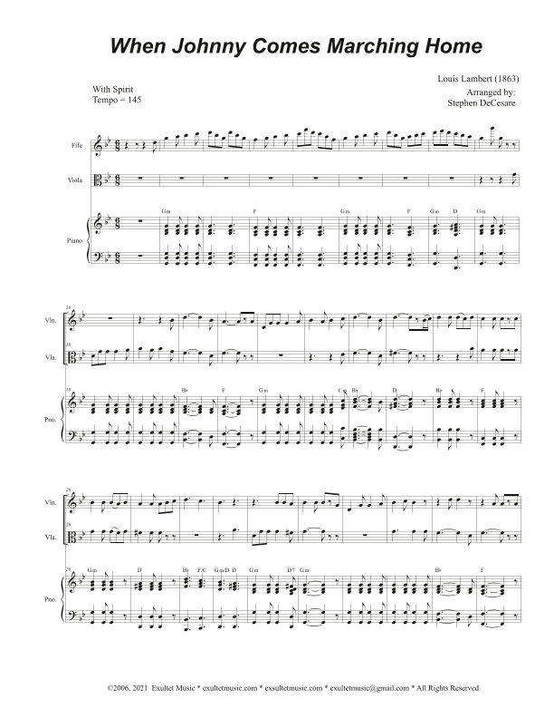 When Johnny Comes Marching Home (Duet for Violin and Viola) (arr. Stephen DeCesare)