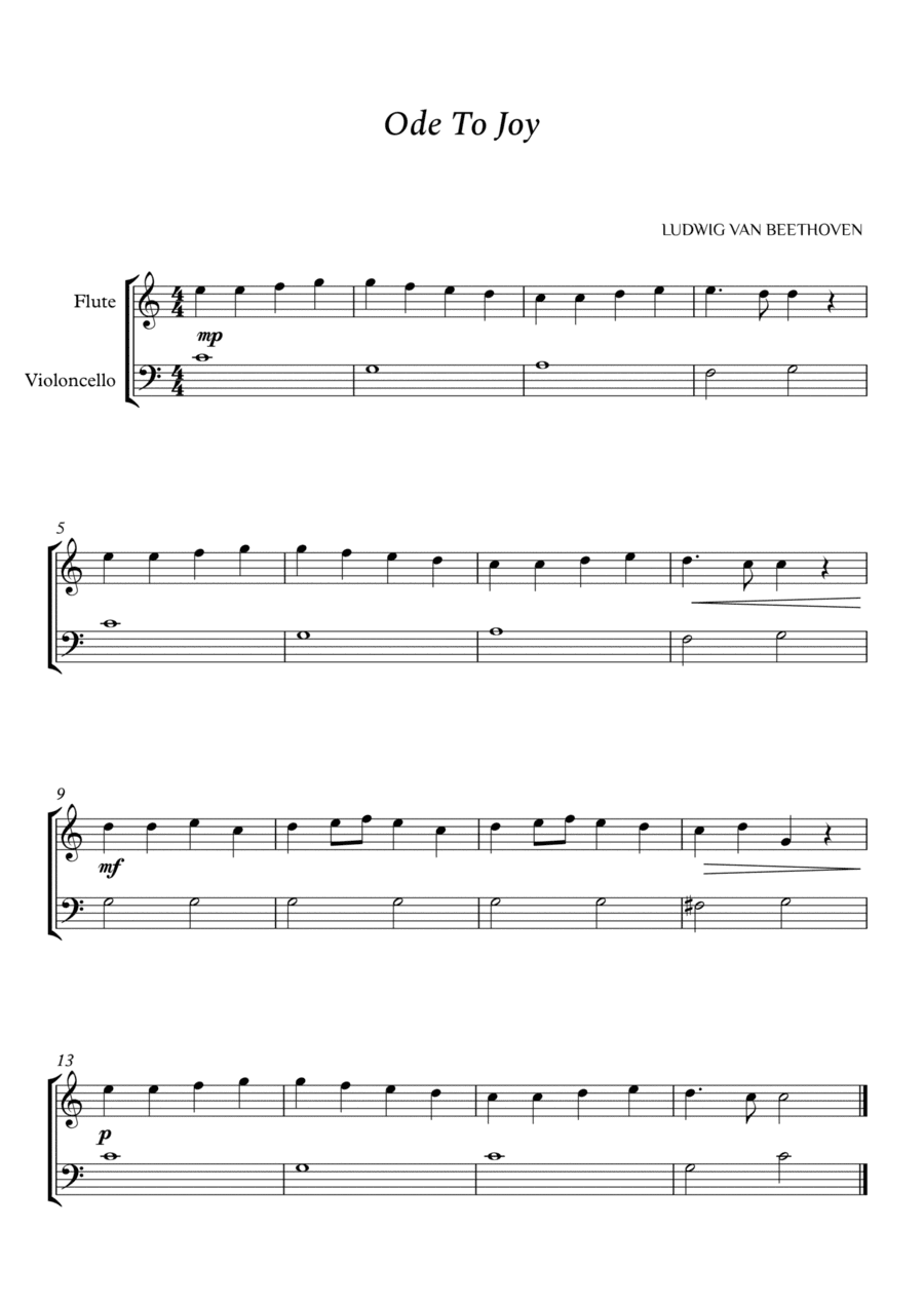 Beethoven - Ode to Joy for Flute and Cello (Easy) (arr. Cássio Silva Chaves)