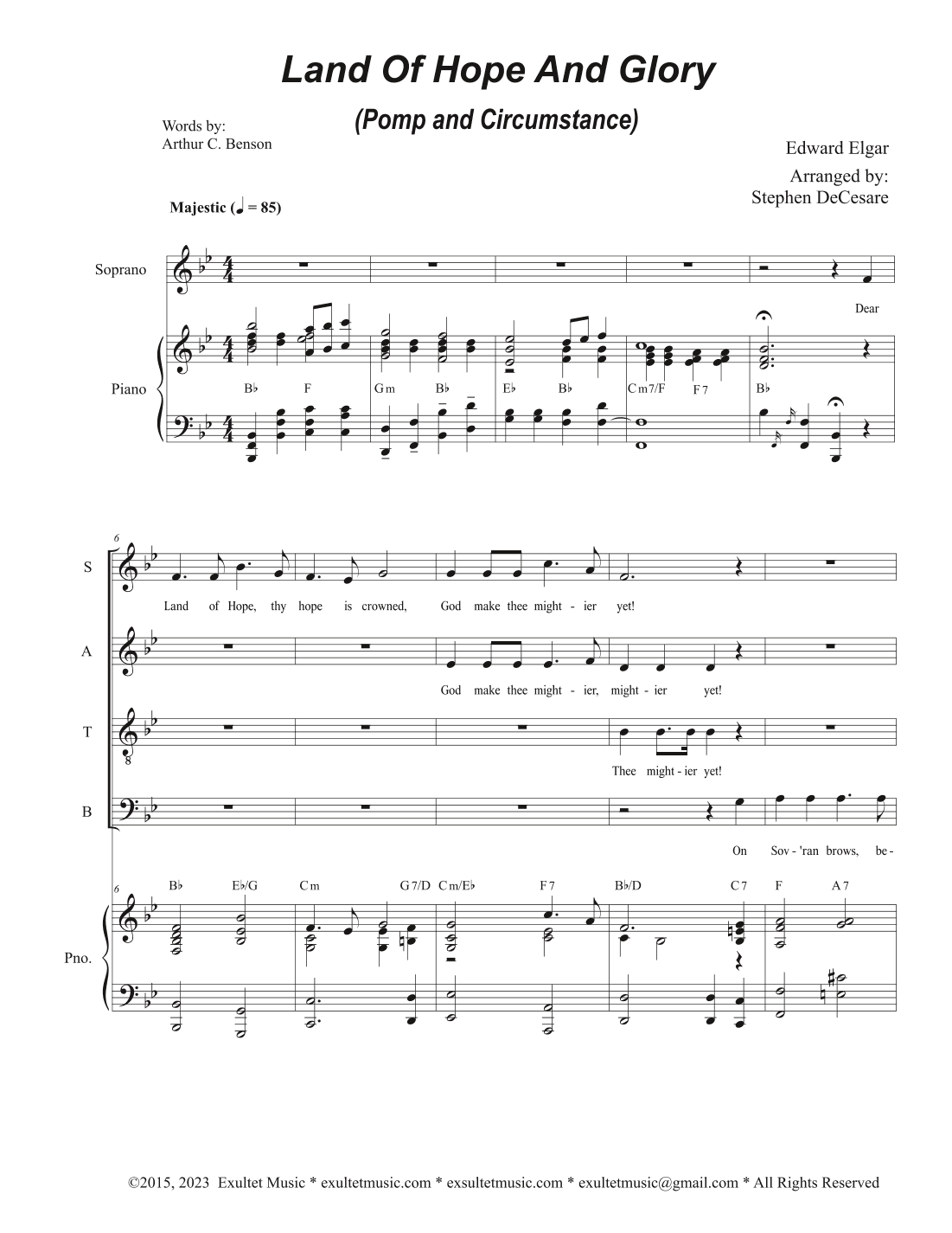 Land Of Hope And Glory (Pomp and Circumstance) (Vocal Quartet - (SATB) (arr. Stephen DeCesare)