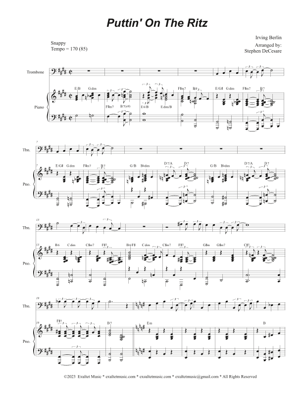Puttin' On The Ritz (Trombone solo and Piano) (arr. Stephen DeCesare)