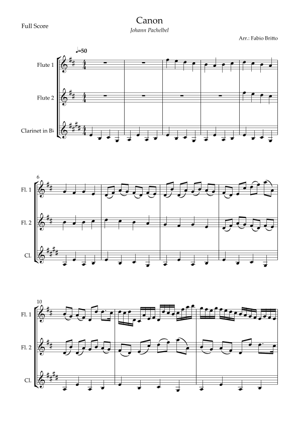 Canon - Johann Pachelbel (Wedding/Reduced Version) for Woodwind Trio (arr. Fabio Britto)