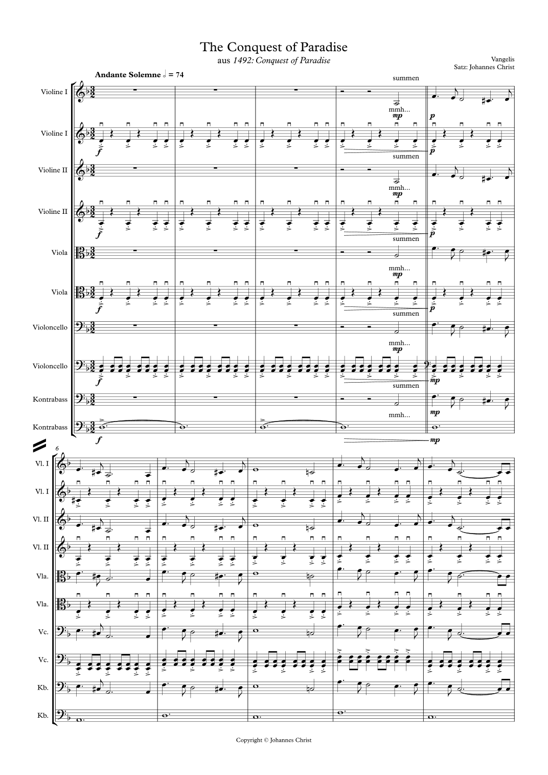Conquest Of Paradise (arr. Johannes Christ)