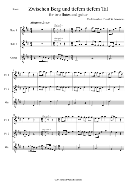 Zwischen Berg und tiefem tiefem Tal for 2 flutes and guitar (arr. David Warin Solomons)
