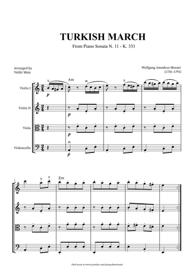 Turkish March - String Quartet + CHORDS (arr. Valdir Maia)