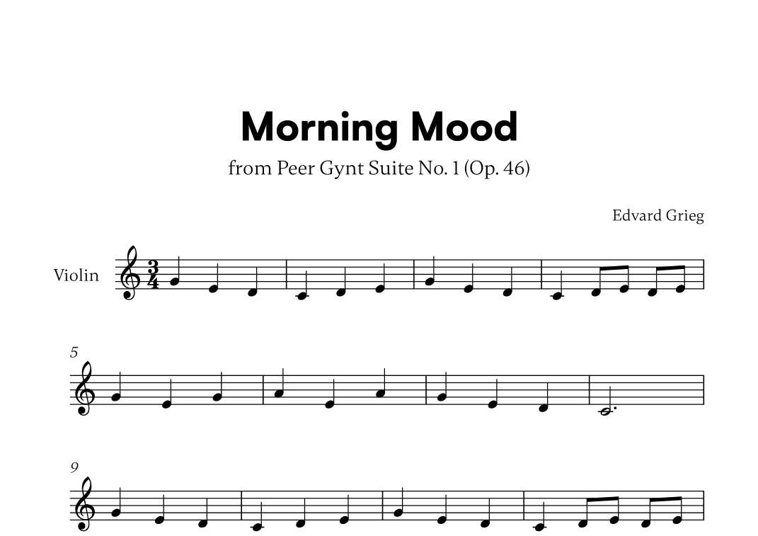 Edvard Grieg - Peer Gynt Suite Morning Mood (for Violin Solo) (arr. Cadenza Editions)