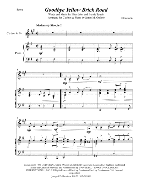 Goodbye Yellow Brick Road (arr. James M. Guthrie, ASCAP)
