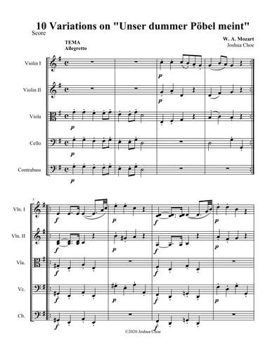 10 Variations on "Unser dummer Pöbel meint" (arr. Joshua Choe)