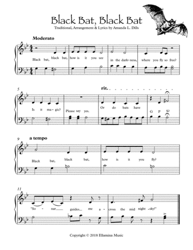 Black Bat, Black Bat (Halloween arrangement of Baa Baa Black Sheep for Easy Piano) (arr. Amanda Dills)