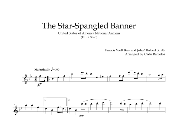 The Star-Spangled Banner - EUA Hymn (Flute solo) (arr. Cadu Barcelos)