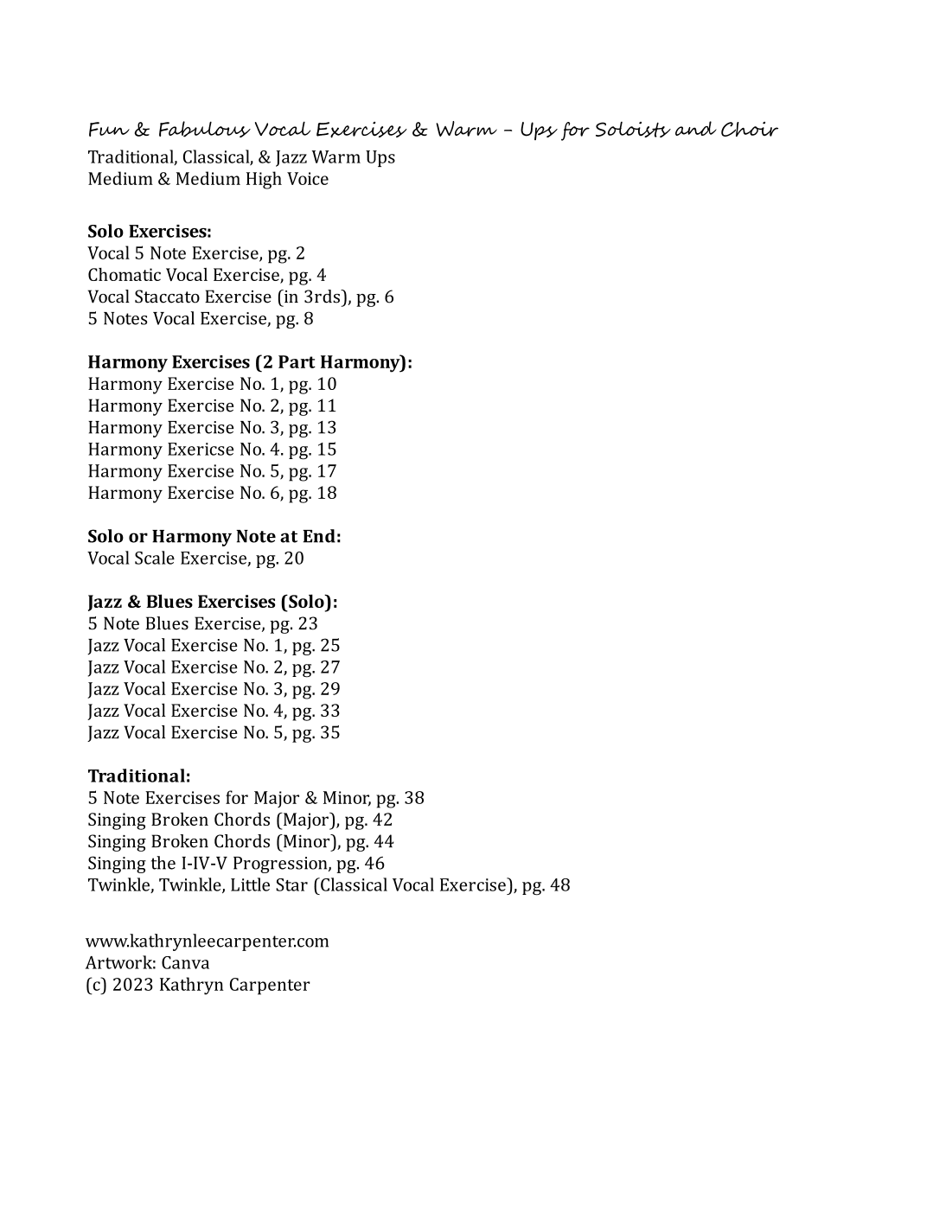 Fun and Fabulous Vocal Exercises & Warm - Ups for Soloists and Choir (arr. Kathryn Carpenter)
