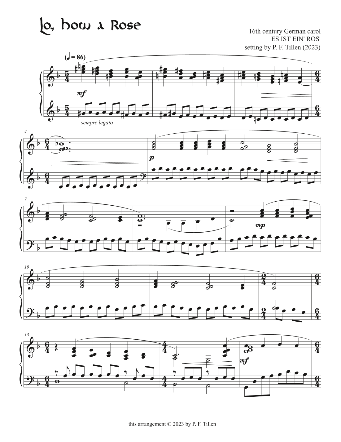 Lo, How a Rose (arr. setting by P. F. Tillen)