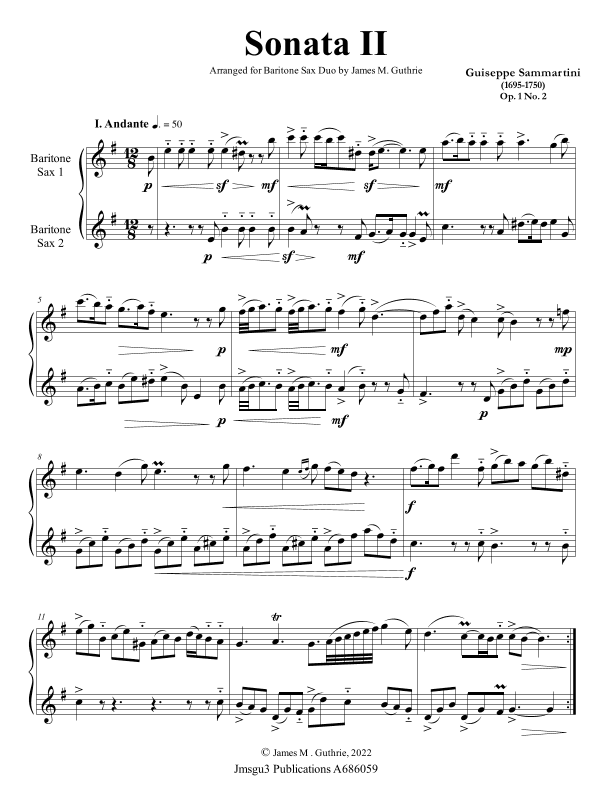 Sammartini: Sonata Op. 1 No. 2 for Baritone Sax Duo (arr. James M. Guthrie)