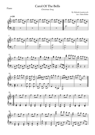 Carol of The Bells (Christmas Song) for Piano Solo (arr. Fabio Britto)