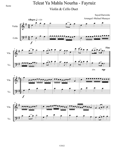 Tealt Ya Mahla Nourha - by the Labanese Singer Fairuz (arr. Michael S Munayer)