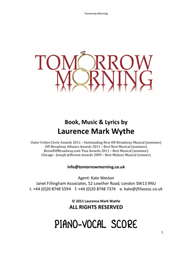 TOMORROW MORNING - PIANO VOCAL SCORE