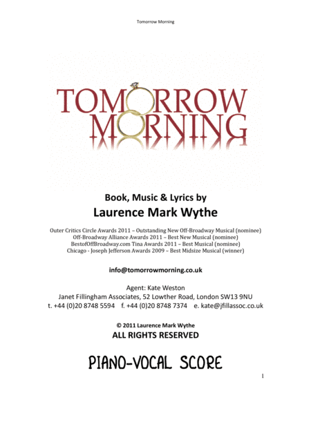 TOMORROW MORNING - PIANO VOCAL SCORE