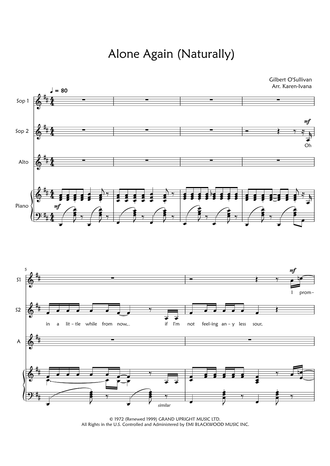 Alone Again (naturally) (arr. Karen Ivana)