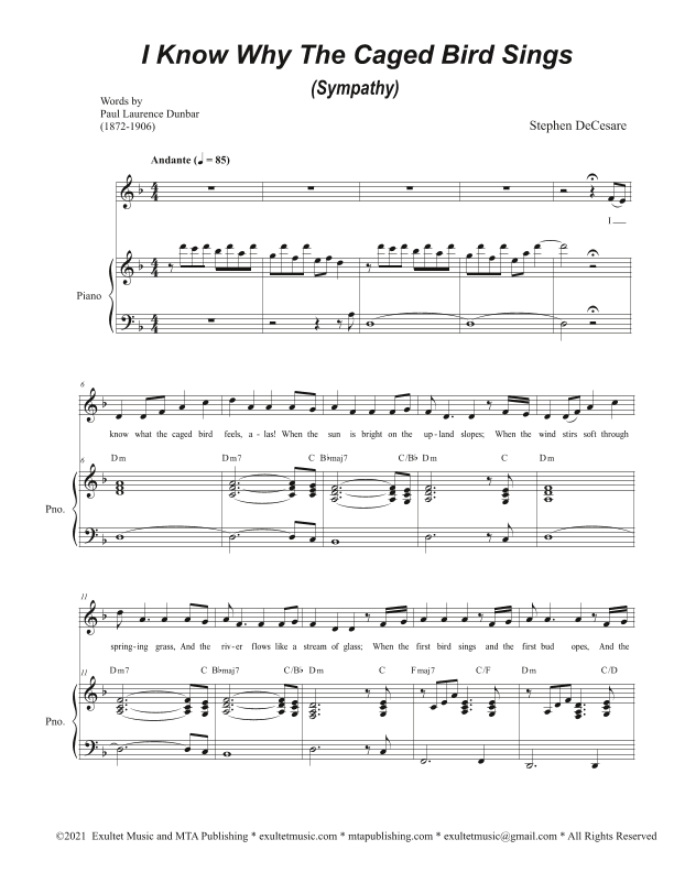 I Know Why The Caged Bird Sings (Sympathy) (Unison choir)