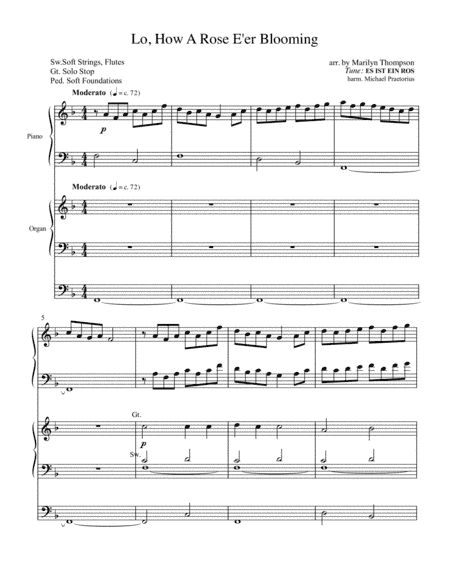 Lo, How a Rose E'er Blooming--Piano/Organ (arr. MarilynThompson)