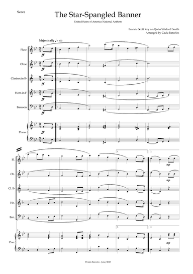The Star-Spangled Banner - EUA Hymn (Woodwind Quintet) Piano (arr. Cadu Barcelos)