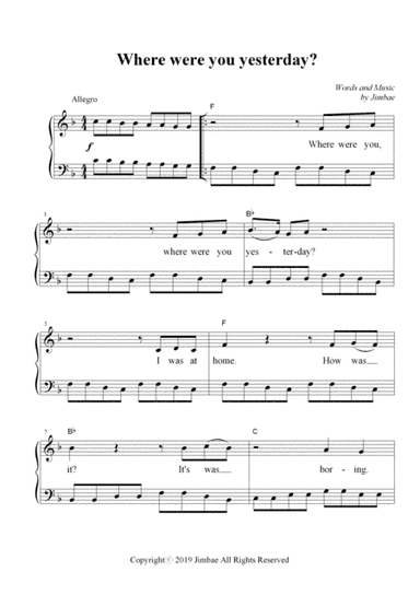 Where were you yesterday? (Nursery Rhymes for Easy Piano)