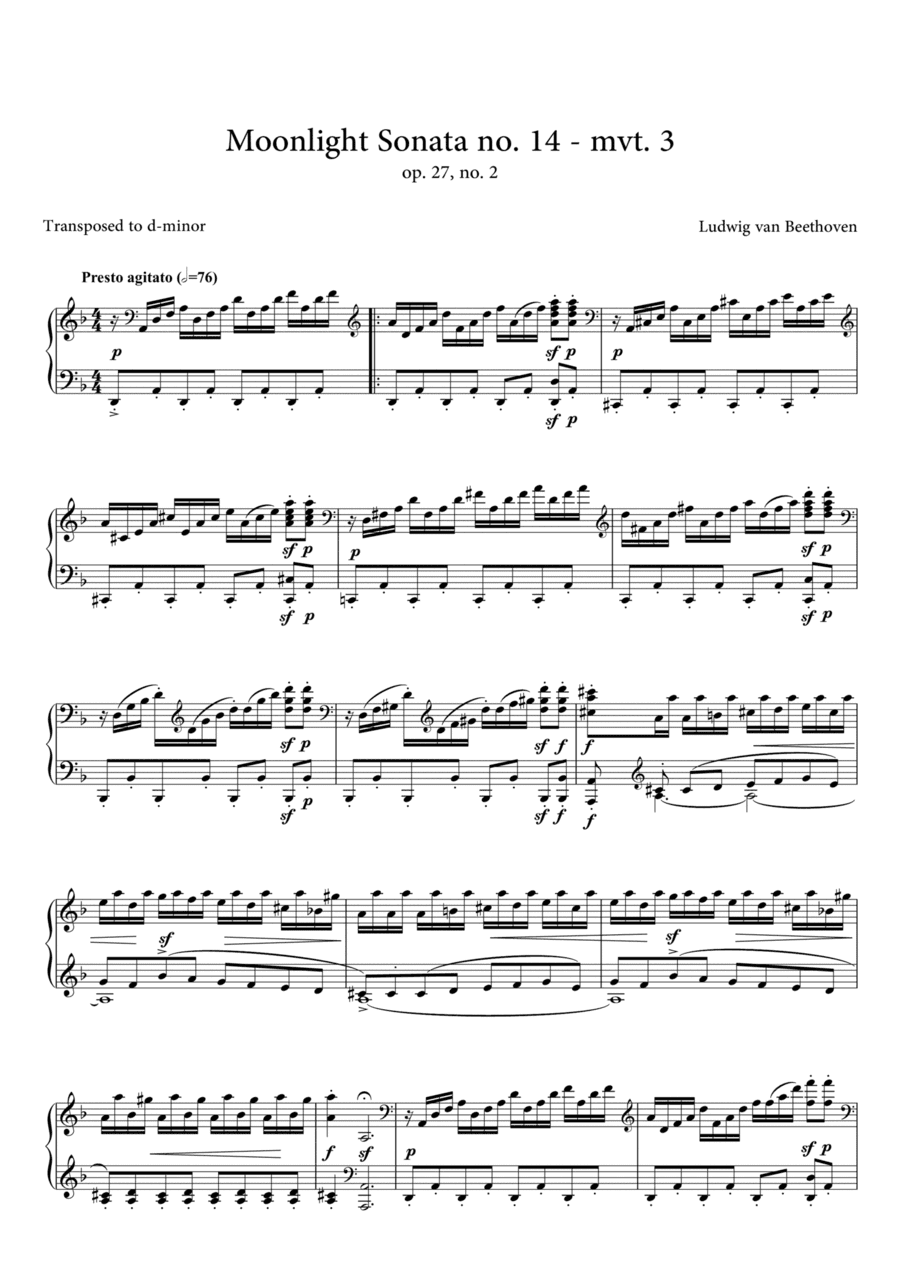 Moonlight Sonata Transposed to D minor - 3 mvt. (arr. Ivan Marinovic)