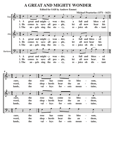 A Great And Mighty Wonder A Cappella SAB (arr. Andrew Emmet)