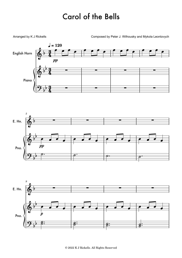 Carol Of The Bells - English Horn (arr. K J Rickells)