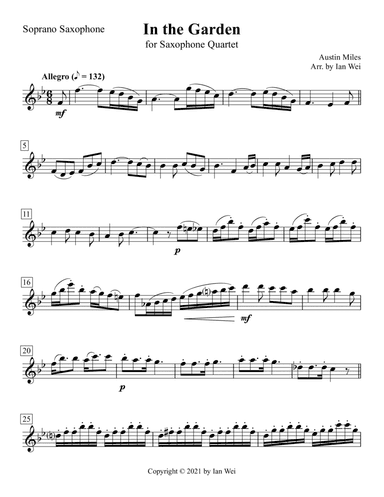 In the Garden for Saxophone Quartet (arr. Ian Wei)
