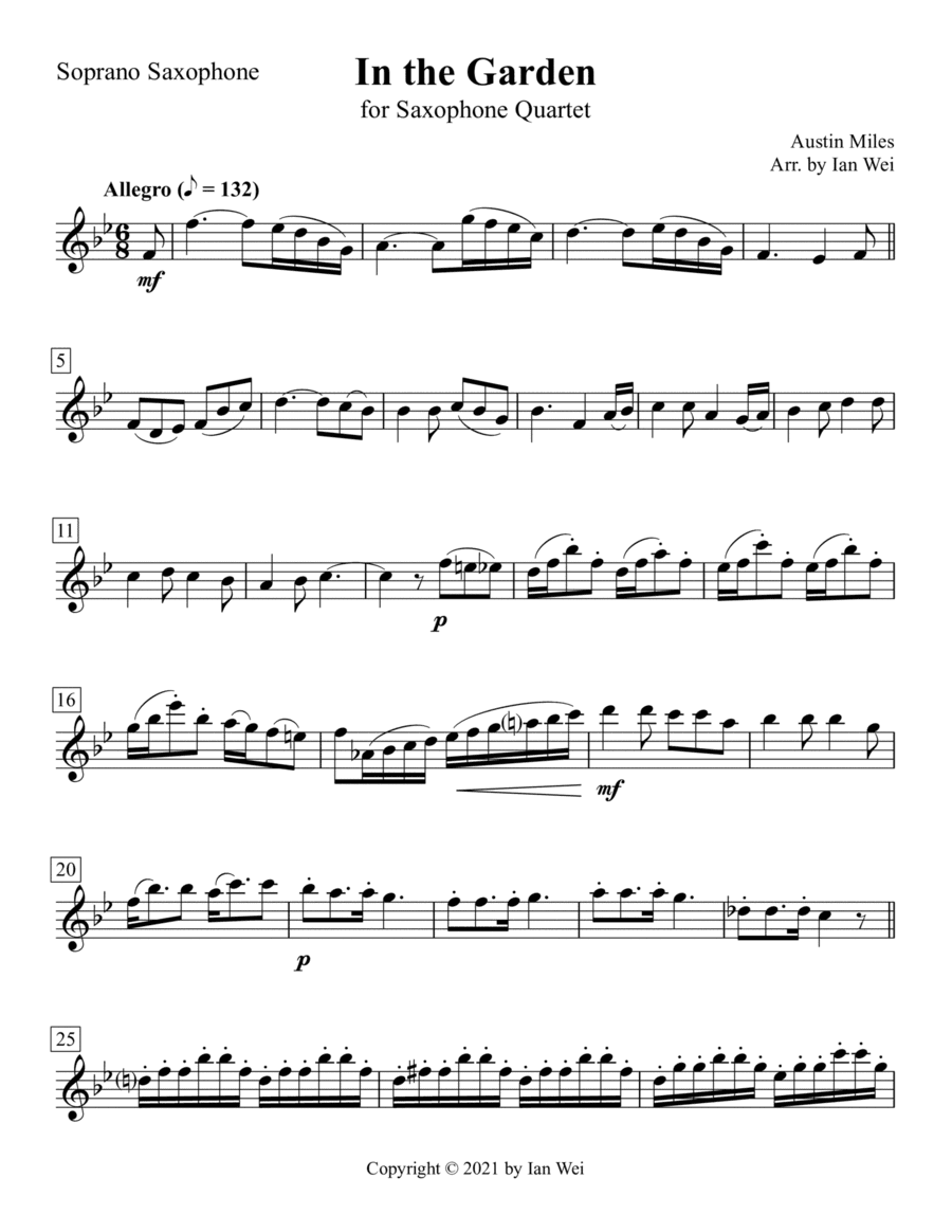 In the Garden for Saxophone Quartet (arr. Ian Wei)