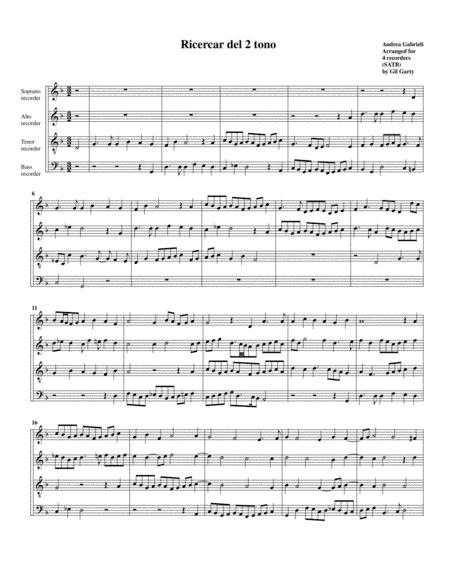 Ricercar del 2 tono (arrangement for 4 recorders) (arr. Gil Garty)