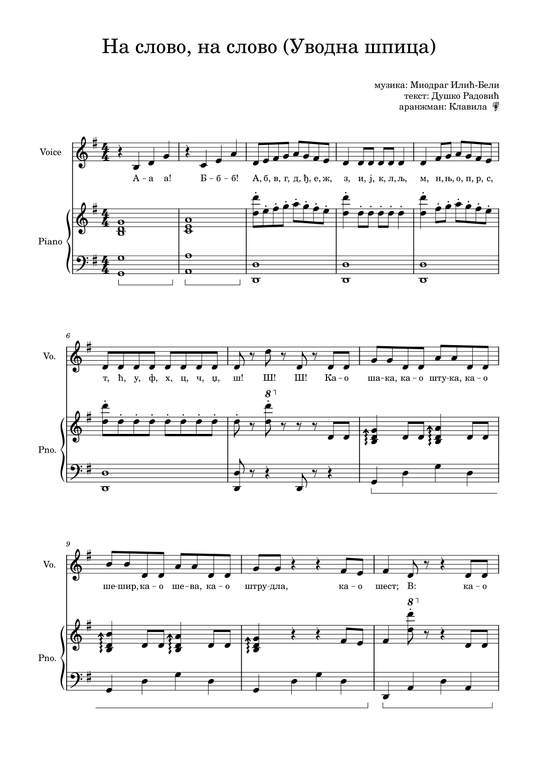 Na slovo na slovo - Uvodna špica (arr. Klavila)
