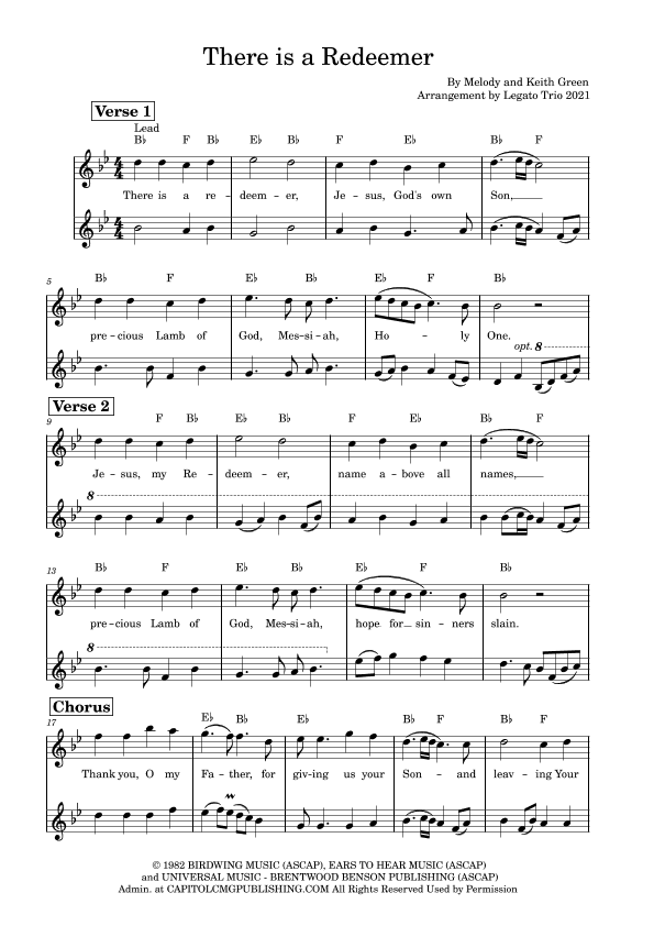 There Is A Redeemer (arr. Leg)