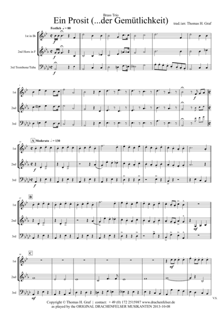 Ein Prosit - German Folk Song - Oktoberfest - Brass Trio (arr. Thomas H. Graf)
