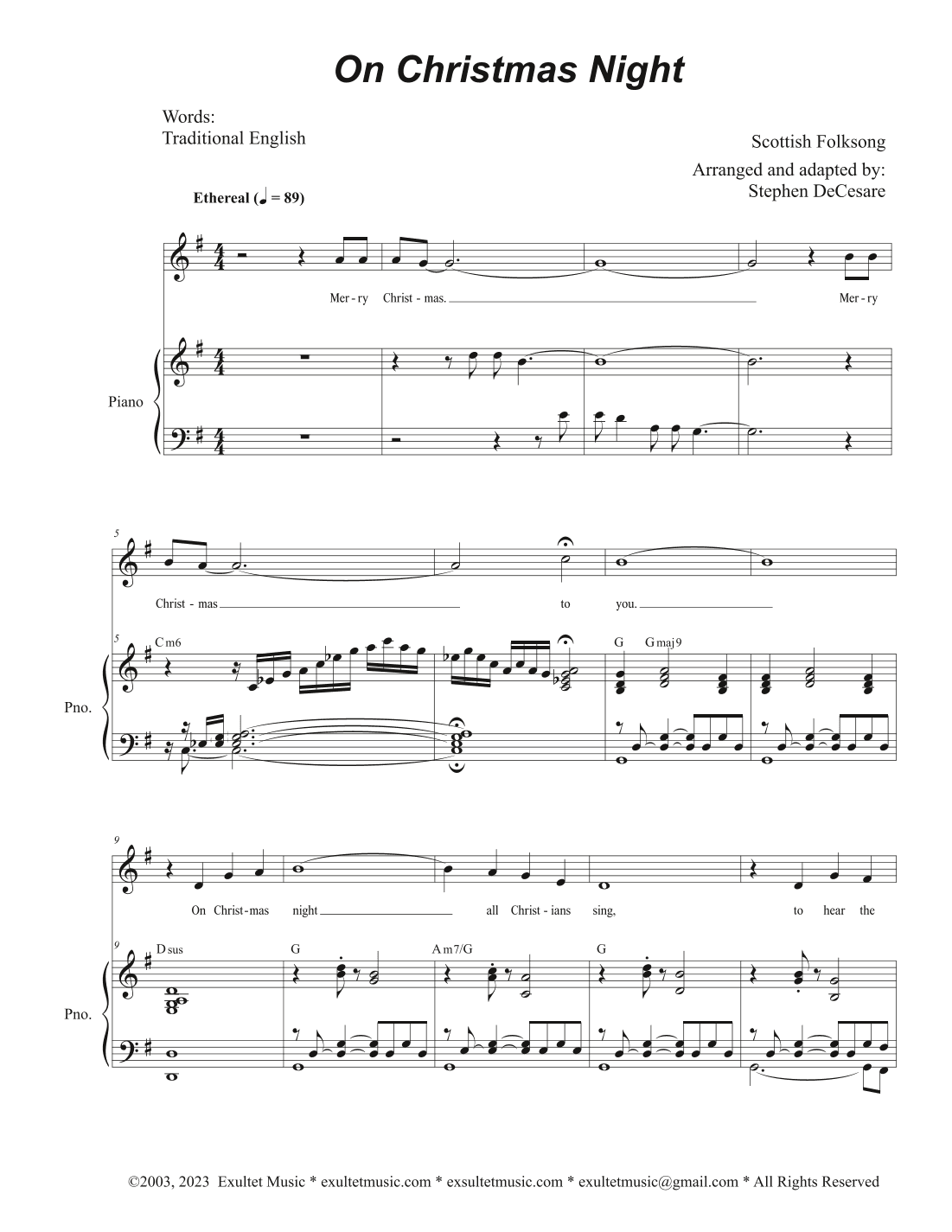 On Christmas Night (Unison choir - High Key) (arr. Stephen DeCesare)