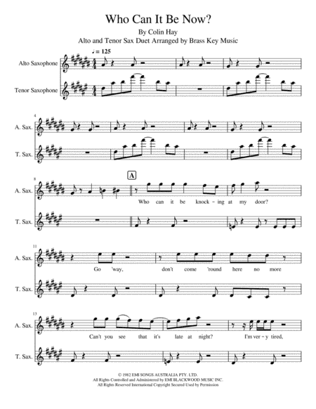 Who Can It Be Now? (arr. Brass Key Music)