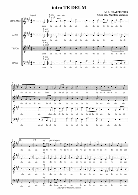 M. A. Charpentier, intro TE DEUM, for SATB choir a cappella (arr. Marilena Zlatanou)